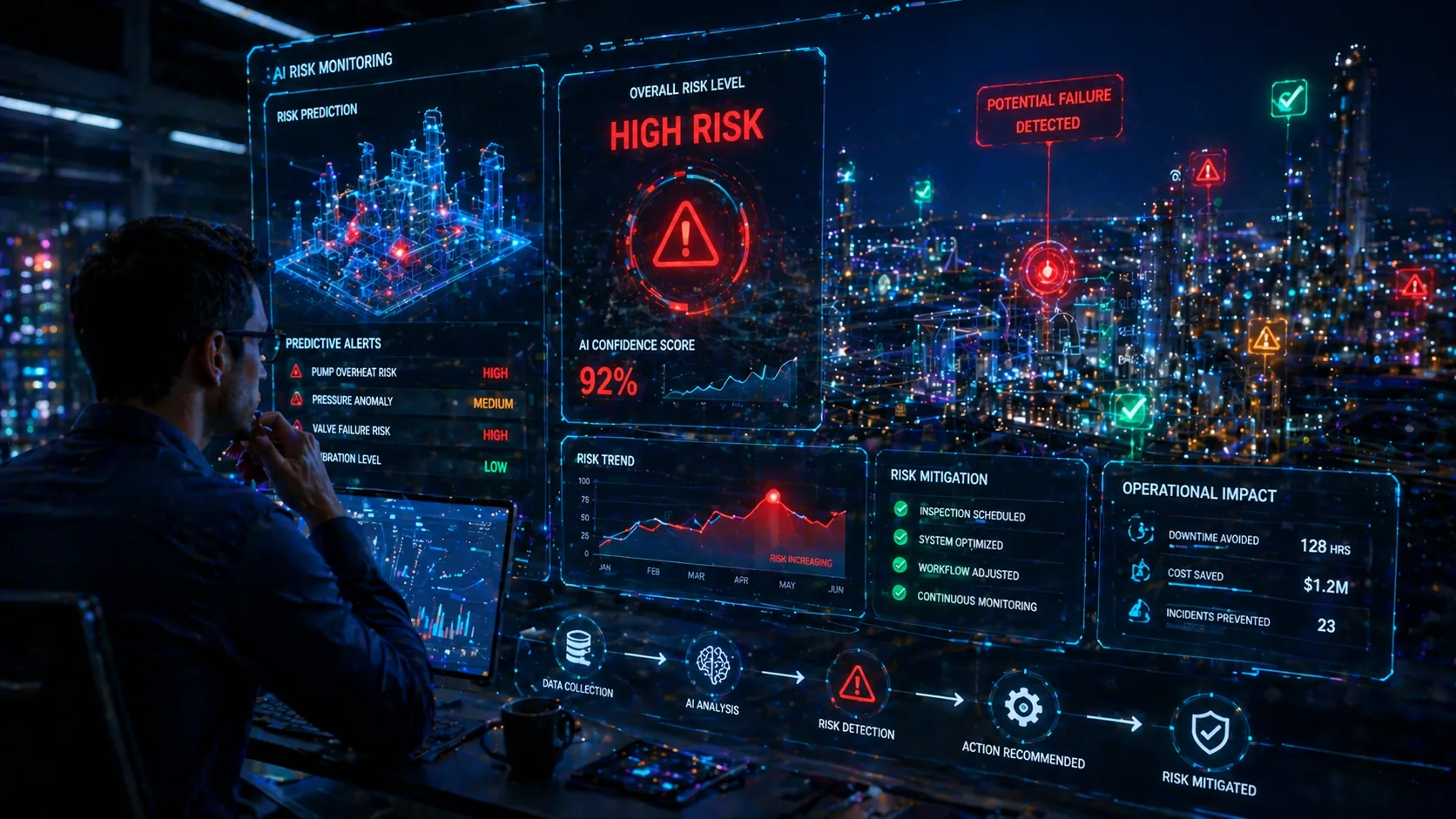 Enterprise team reviewing AI-powered automation reducing operational risk