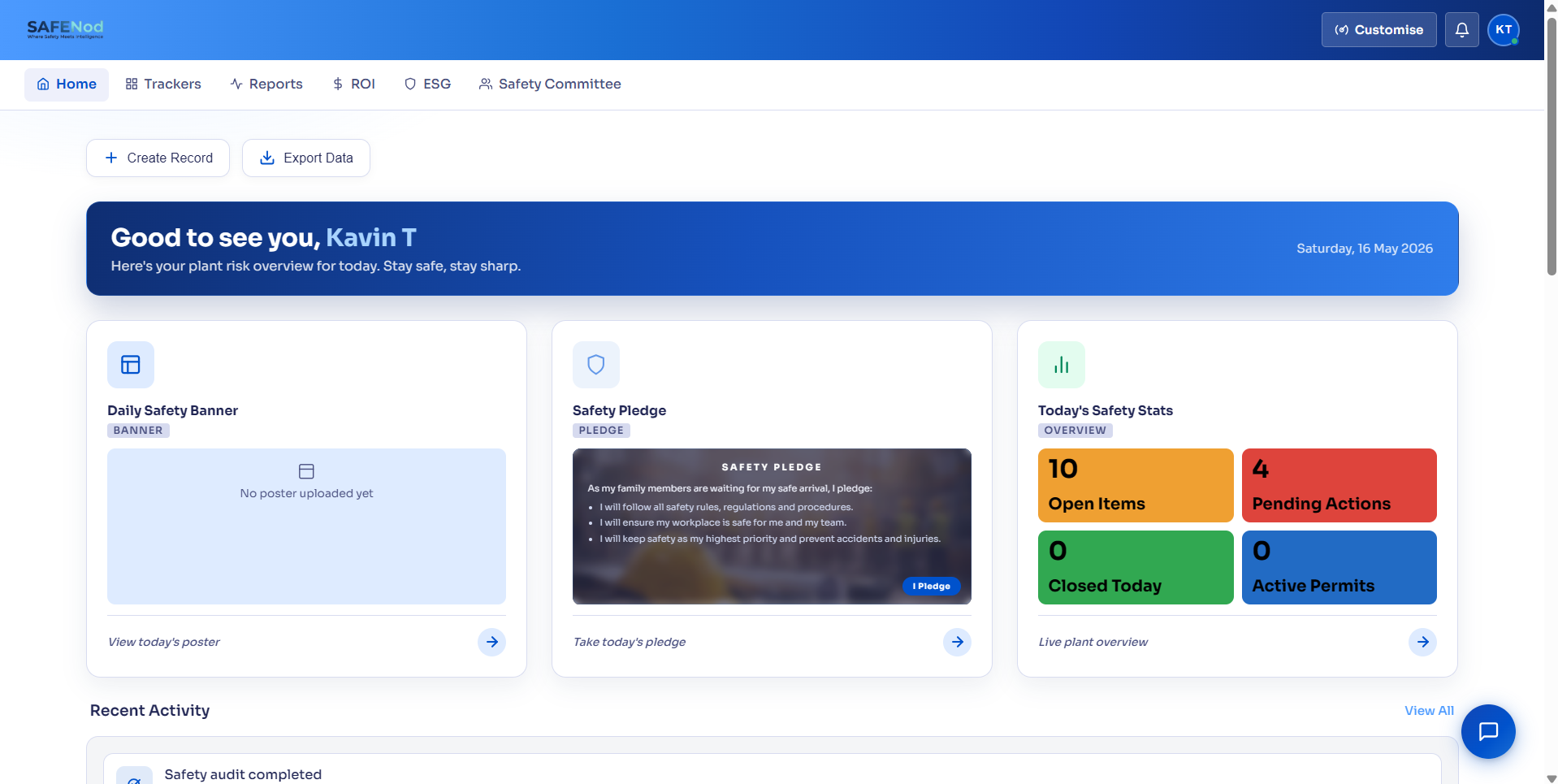 Predictive safety dashboard